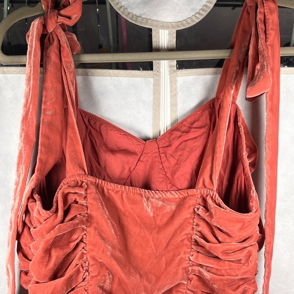 Anthropologie Forever That Girl Coral Color Velvet Corset Bustier Top Size XS - Picture 4 of 5